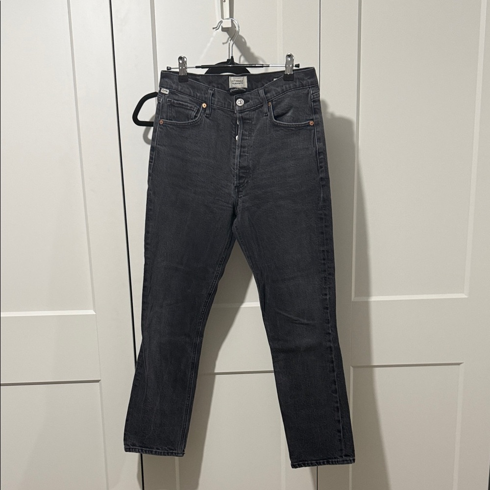 Citizens of Humanity Charlotte Straight Cropped Washed Black Jeans